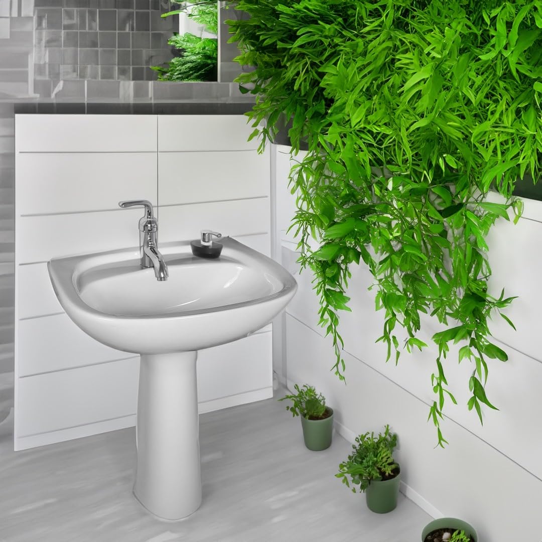 Lavabo avec colonne en céramique 60 x 48 CM Blanc OLAM – LPP