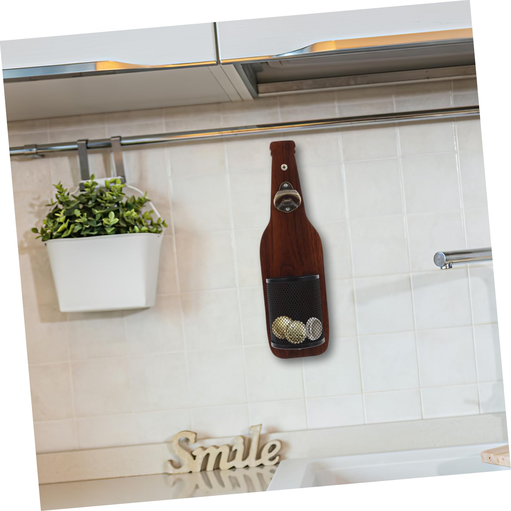 TOPBATHY 4stücke Wandmontierter Holz-flaschenöffner Mit Kronkorkenauffangbehälter Vintage Design Für Bierliebhaber Für Bar Küche Oder Partys Installieren