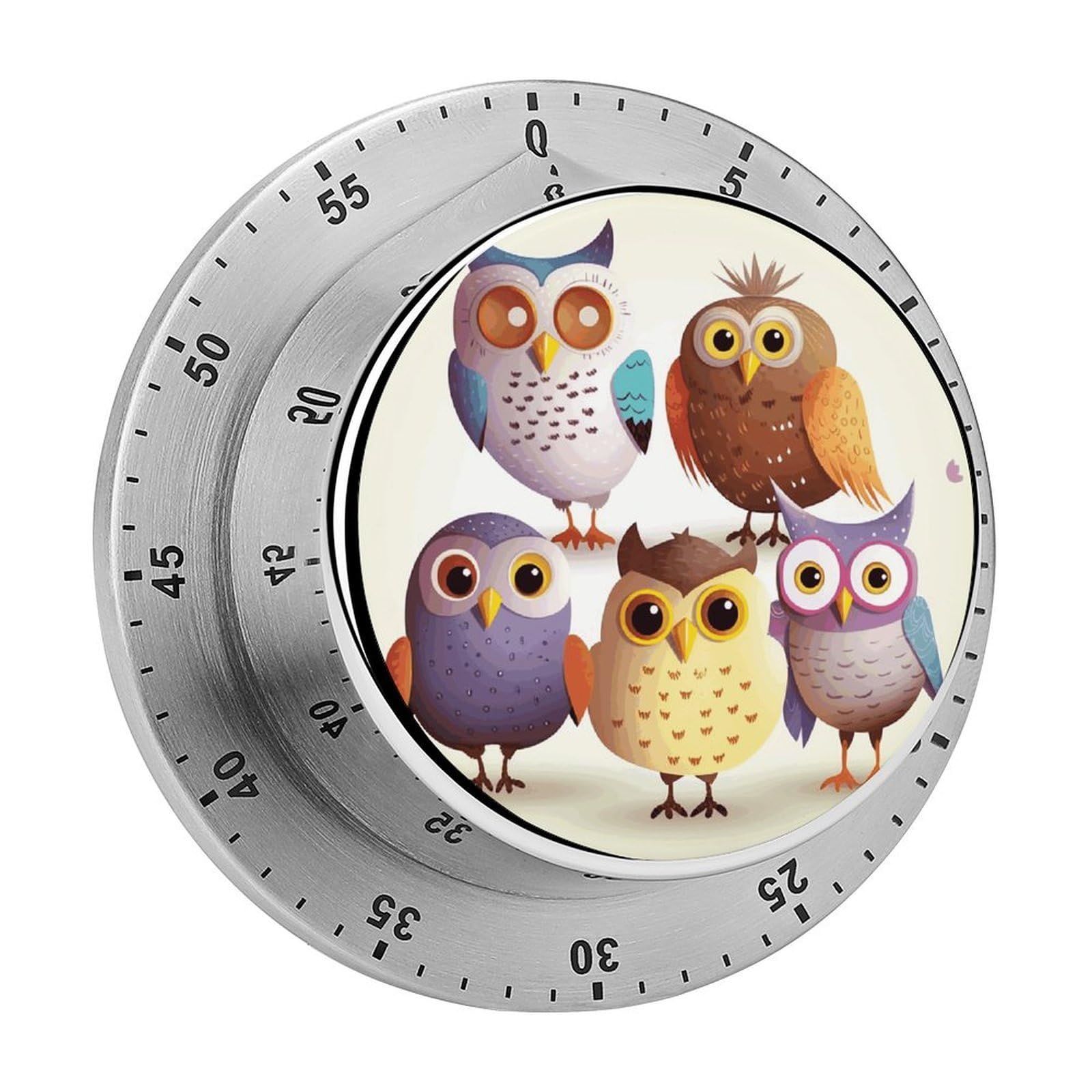 Owls Birds Timer No Batteries Required Wind Up Timer with Loud Alarm Stainless Steel Body Exquisite Visual Mechanical Timers Magnetic Countdown Kitchen Timers for Cooking