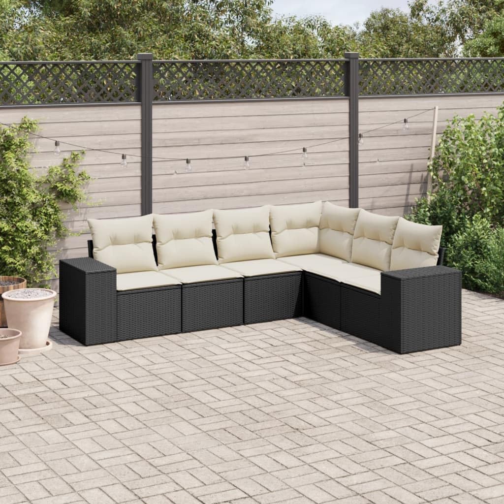 vidaXL Salon de Jardin avec Coussins 6 pcs, Canapés de Terrasse, Ensemble de Meubles de Patio, Mobilier d'Extérieur, Noir Résine Tressée