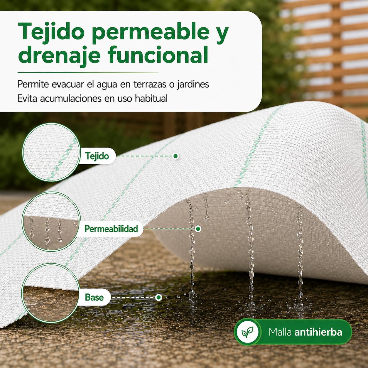 Malla Antihierba Blanca 2x25m, 105gr, Malla Geotextil contra Maleza y Malas Hierbas, para el Huerto, Estable a Rayos UV y Permeable