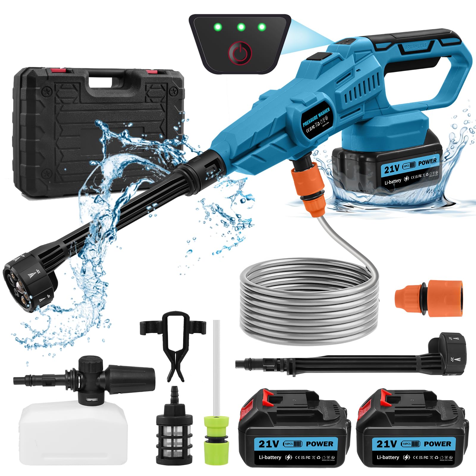 uifame Cordless Pressure Washer 21V, Jet Washer with 2 x 3.0Ah Battery, 120 Bar Portable Power Washer, 3 Speed Modes,6-in-1 Nozzle, Foam Bottle, 5m Hose, Pressure Washer Gun for Car, Patio & Garden