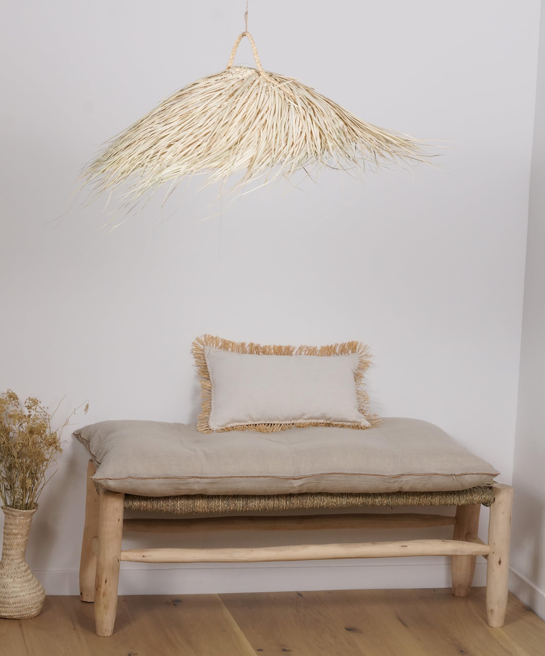 Suspension Luminaire en Paille, Abat jour Suspension Parasol naturel, Fait Main (Taille S Ø60cm)
