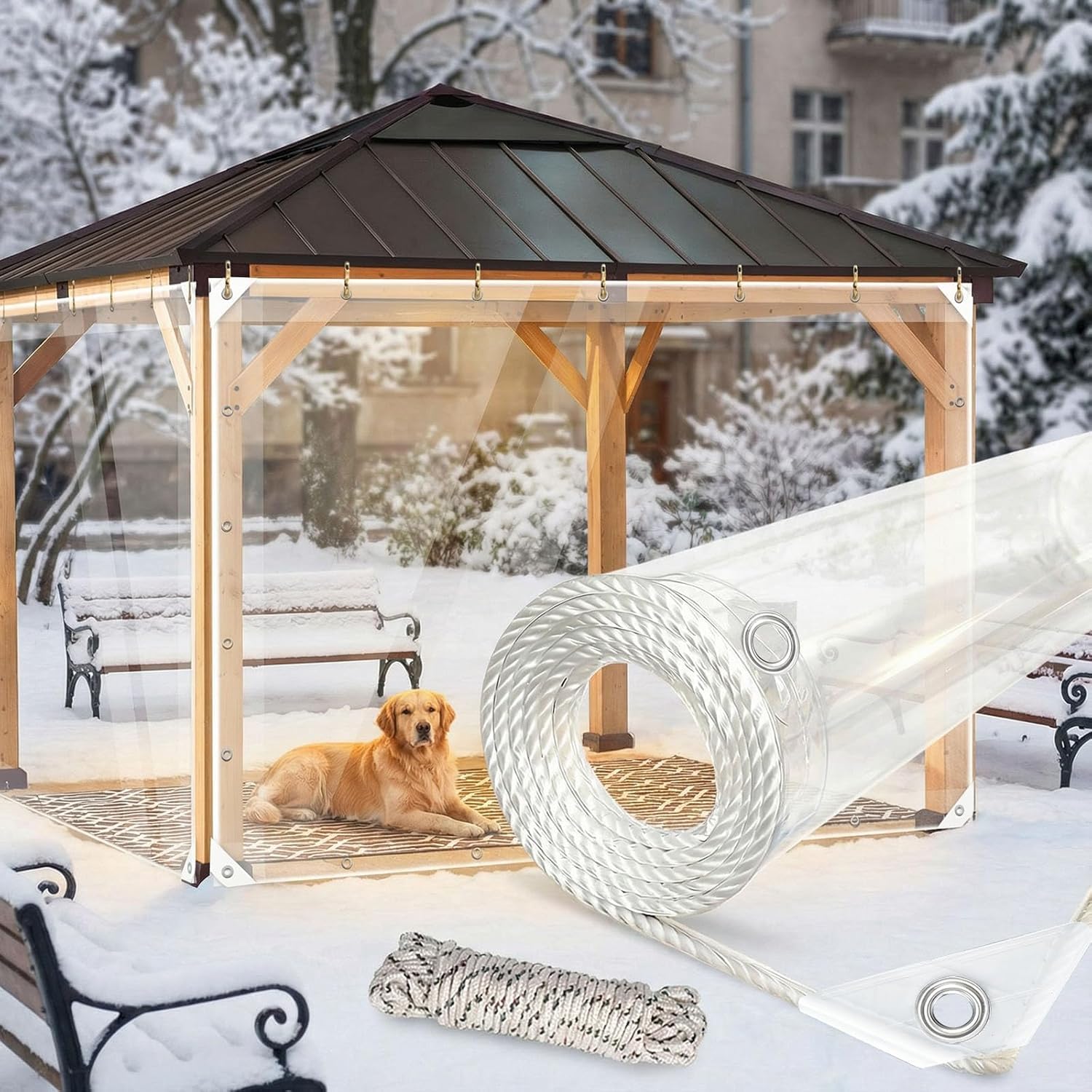 Bâche transparente pour terrasse et camping en PVC 400g