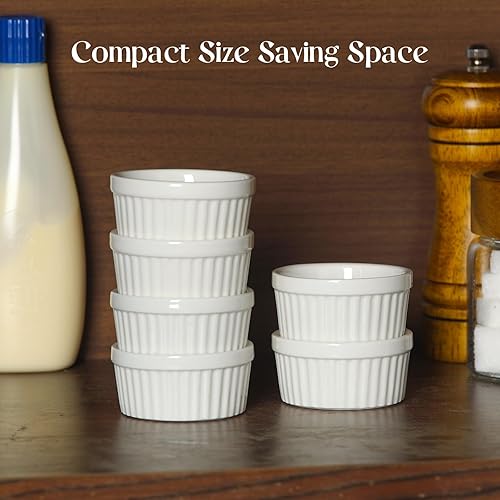 Miniatura 46 de DOWAN - Cazuelita de porcelana, para servir o para soufflé, Creme Brulee, de estilo clásico para hornear, juego de 6 Blanco