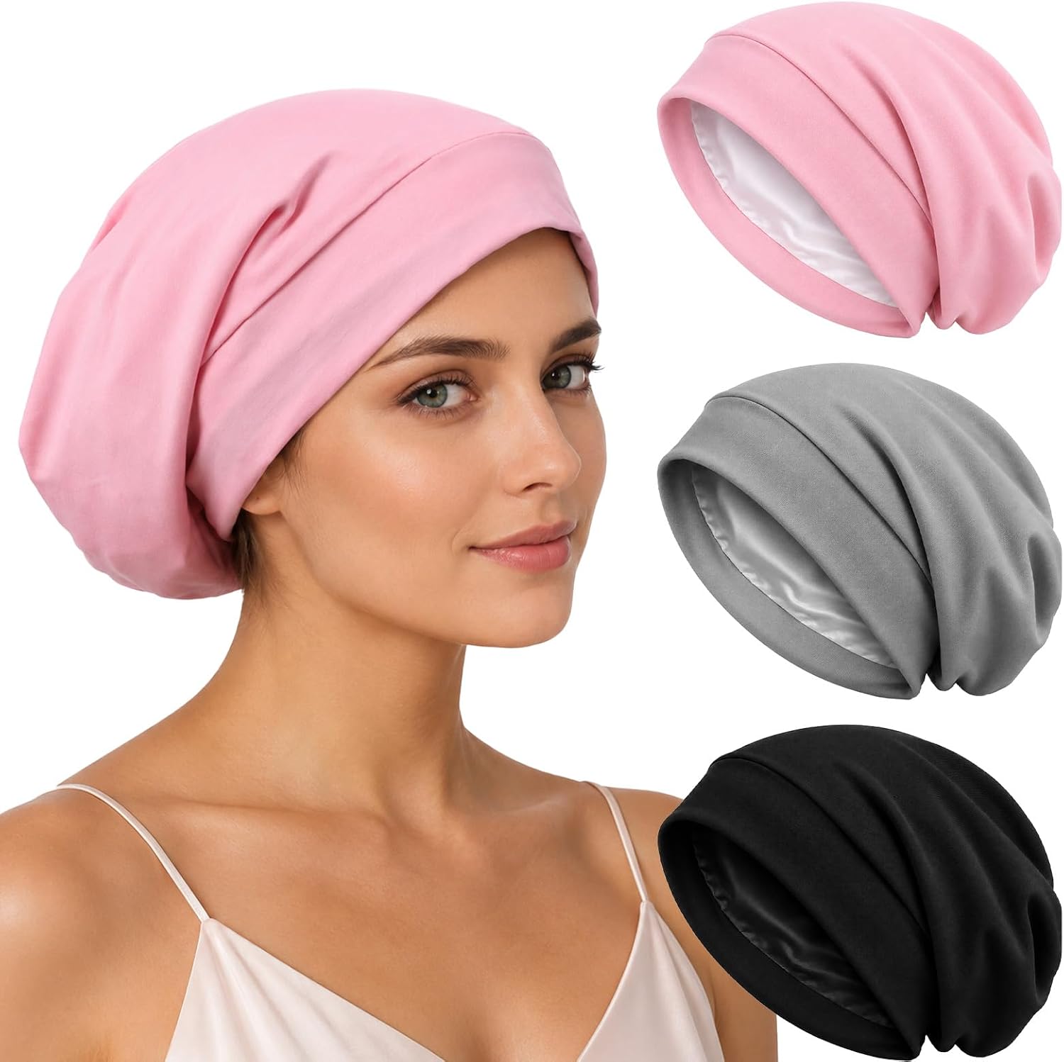 3pcs Silk Satin Bonnet for Sleeping Hair Wrap Caps for Men Women | Silk Satin Lined Bonnet Sleeping Bonnet for Short Long Curly Hair Soft Adjustable Head Wrap for Sleeping