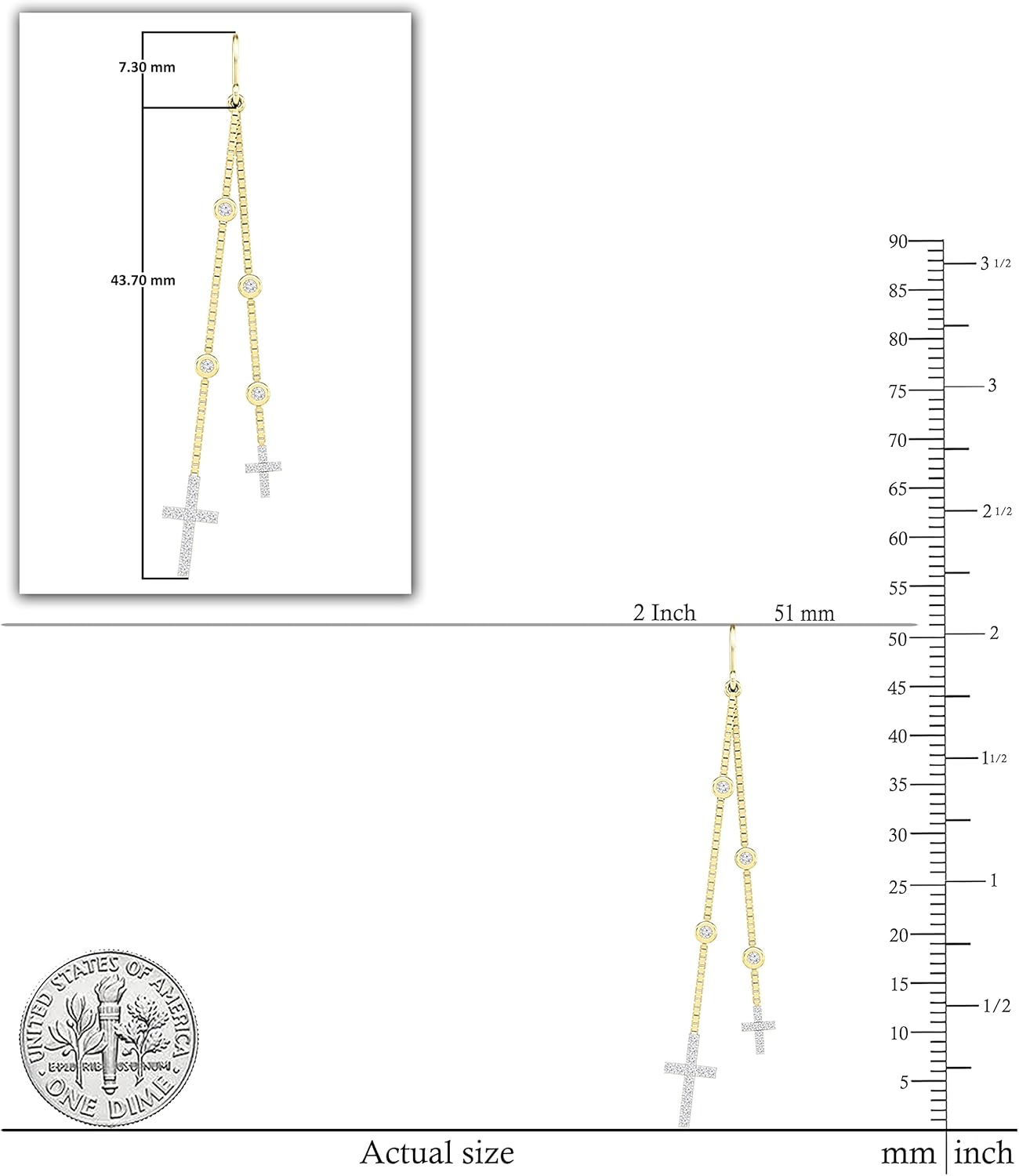 Dazzlingrock Collection Round Lab Grown White Diamond Station Style Dangling Cross Drop Earring for Her (0.2w, Color H-I, Clarity SI2), Available in 10K/14K/18K Solid Gold