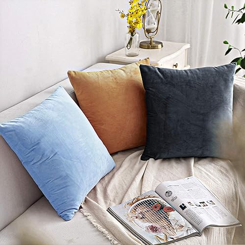 Miniatura 6 de BEDSUM Juego de 2 fundas de almohada cuadradas de terciopelo decorativas, lujosas fundas de cojín europeas de 18 x 18 pulgadas, fundas de almohada