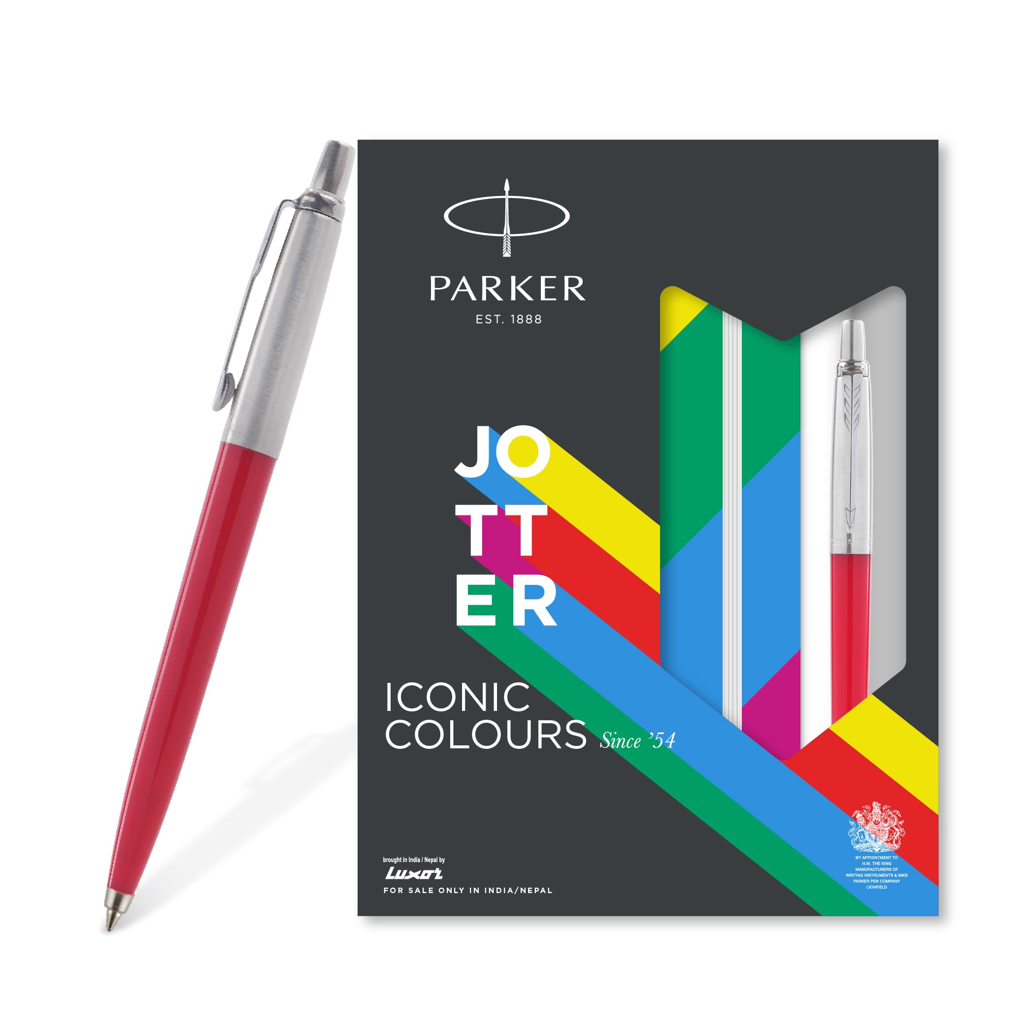 Parker Jotter Standard Chrome Trim Ball Pen and Notebook, Red Body
