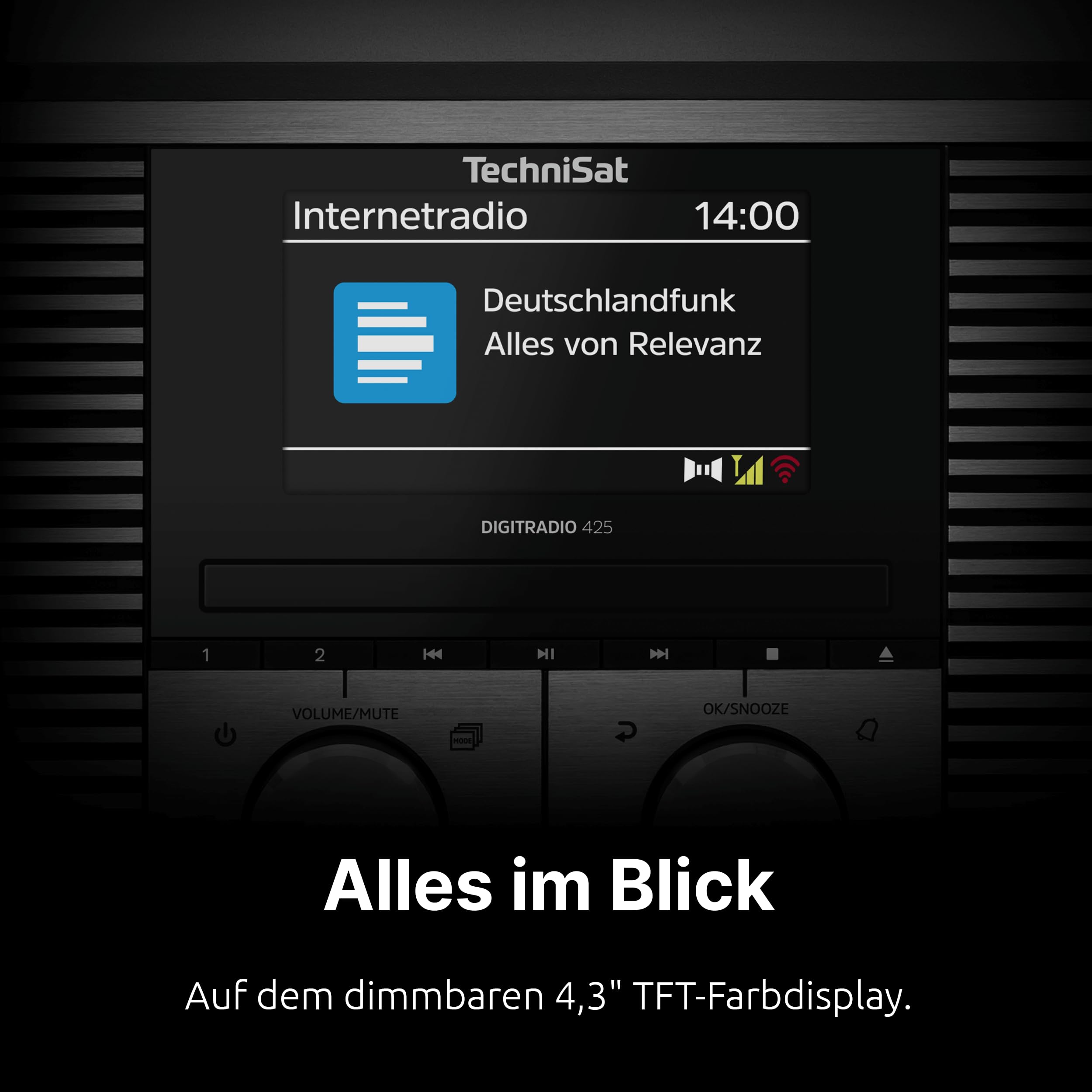 TechniSat DIGITRADIO 425 - Premium Radio mit 40 Watt Stereo Lautsprecher (DAB+, WLAN Internetradio, CD, Bluetooth, großes 4,3 Zoll Farbdisplay, Musik-Streaming, Front aus eloxiertem Aluminium)