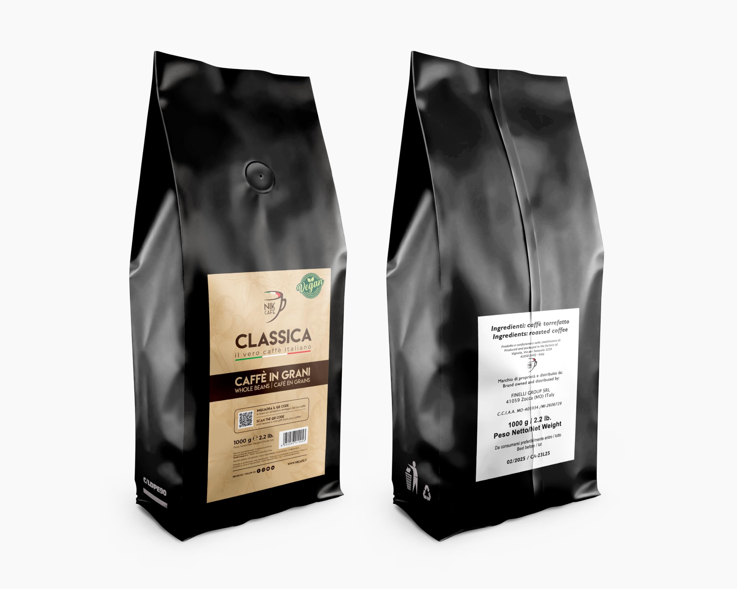 NIK CAFE' - Miscela Classica - caffe in grani tostato. Sua Eccellenza la robusta. 100% Robusta