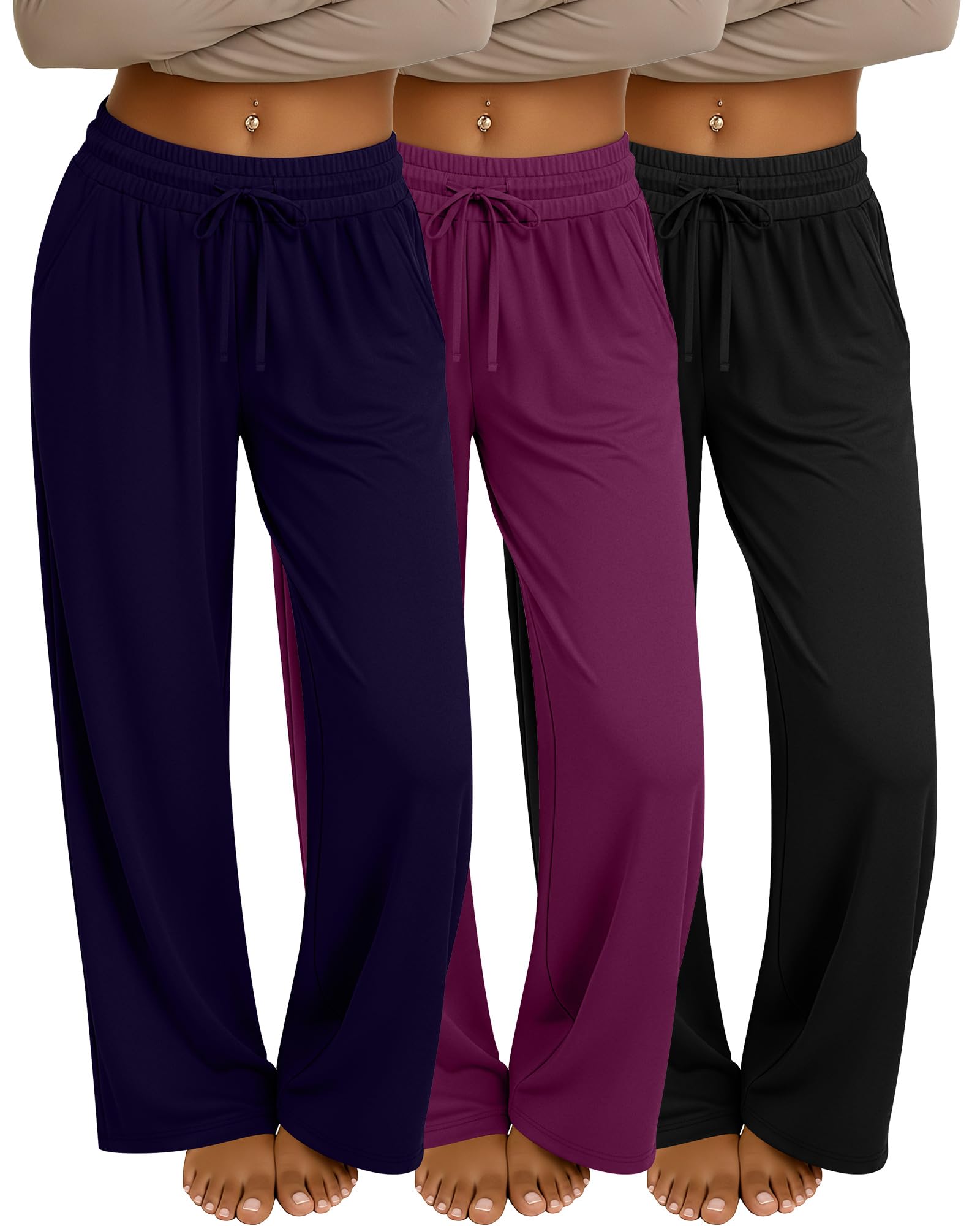 Neer 3 Pack Women's Baggy Sweatpants with Pockets, Wide Leg Yoga Pants Cozy Thick Lounge Pants Drawstring Casual Loose Jogger