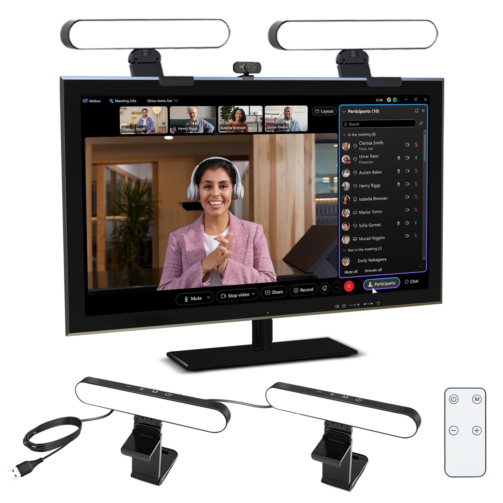 Illuminazione per videoconferenza con due lampade, luce in streaming di 3 colori di luce e 10 luminosità, rotazione a 360° per PC, cellulare, laptop, riunioni di zoom, monitor, webcam