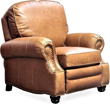 BarcaLounger Longhorn II Recliner Chair Chaps Saddle Top Grain Leather Chair with Espresso Wood Legs