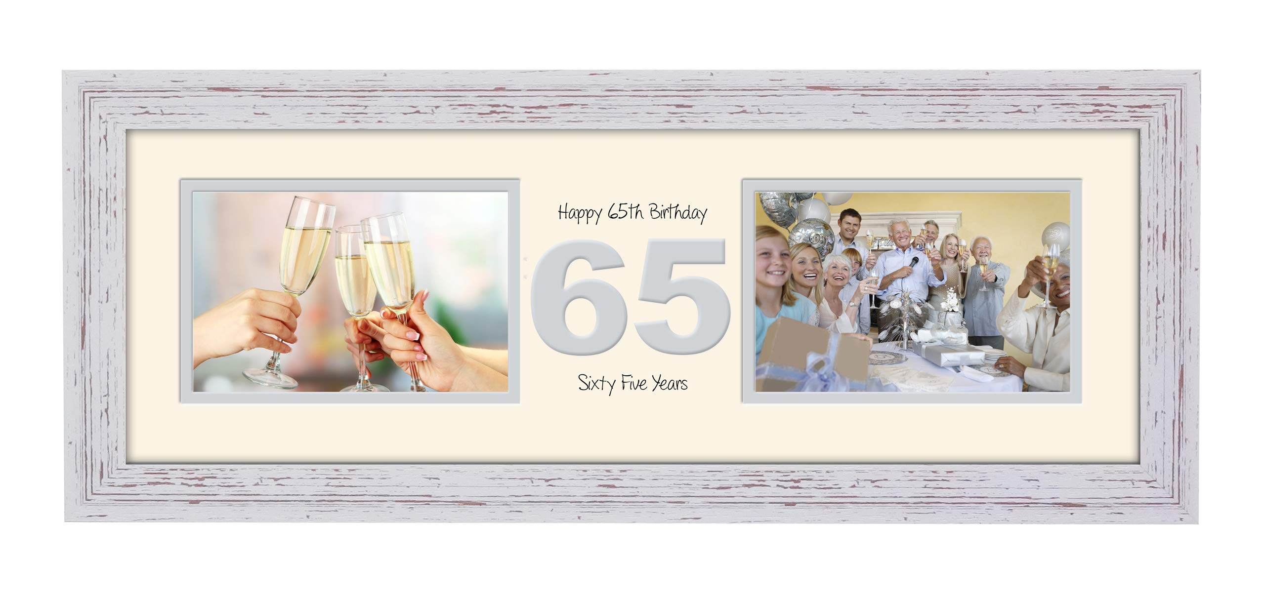 Photos In A Word Shabby Chic Finish Frame Cream Mount Grey Inside 65Th Birthday Photo Frame Sixty Fifth Gift Takes Two 6”X4” Landscape Photos 1227A (Shabby Chic Finish Frame Cream Mount Grey Inside)