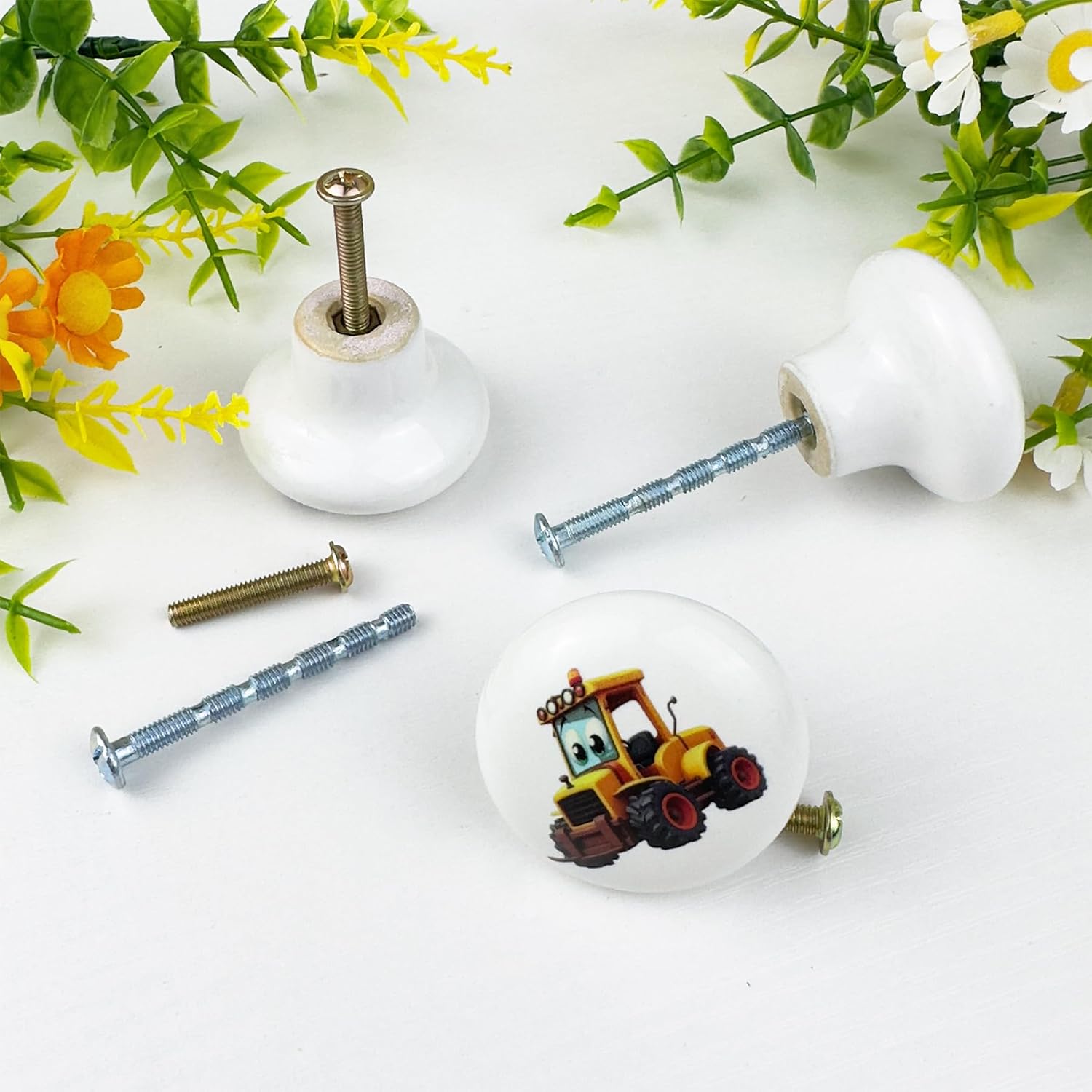 1.5" 8PCS Ceramic Cute Boys Nursery Kids Cupboard Cabinet Furniture Construction Transport Vehicles Dresser Drawer Pulls and Knobs image 2