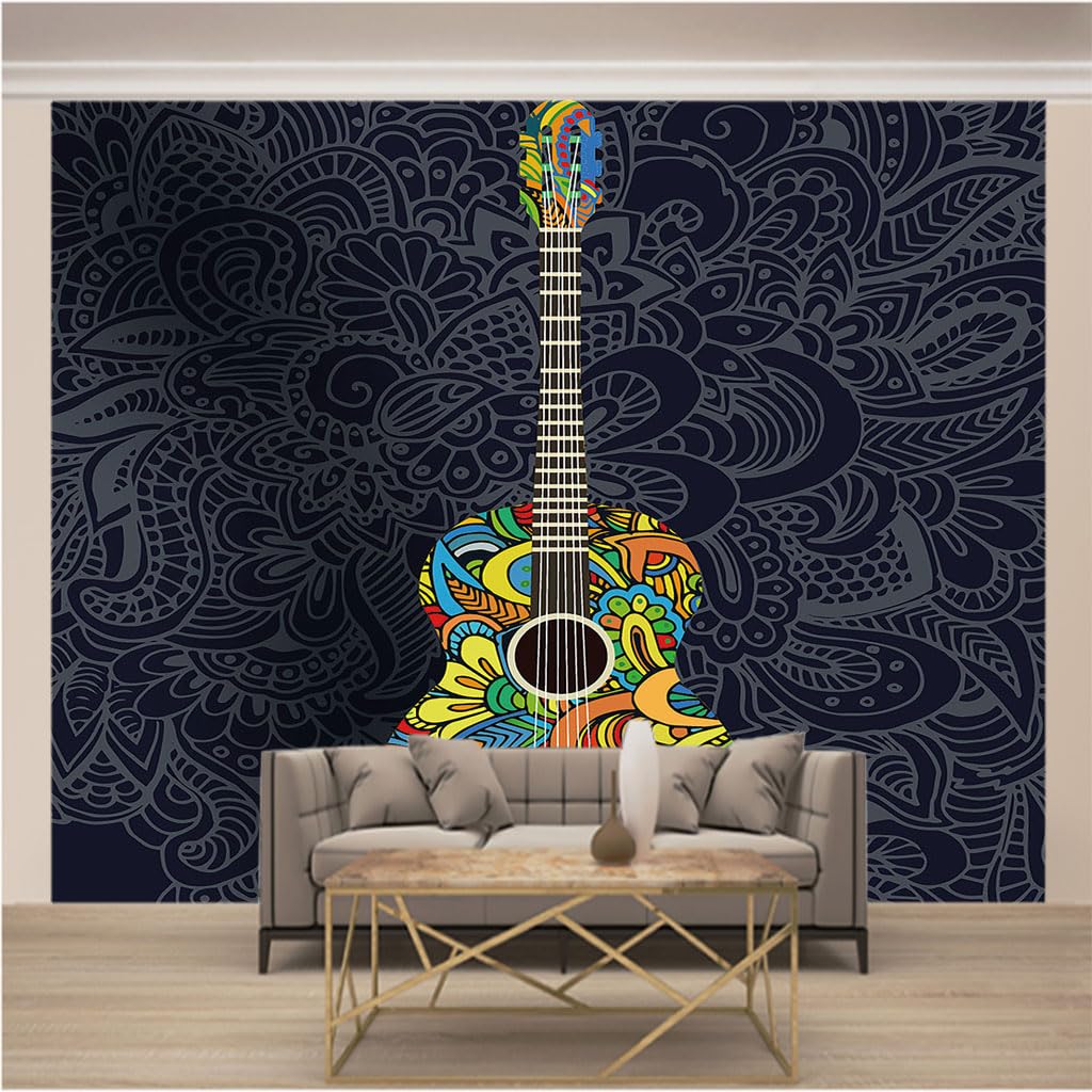 Papier peint panoramique 3D guitare intissé moderne pour chambre et salon