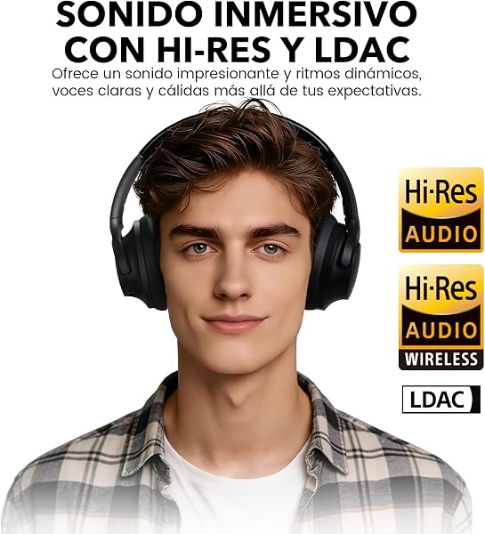 1Mii Y8+ Hybrid Active Noise Cancelling Headphones, 100H Ultra Playtime, Bluetooth 6.0 Over Ear, Wireless Hi-Res Audio & Deep Bass, Comfort for Travel & Home Office, AI Chat & Custom EQ via APP, Black - 5