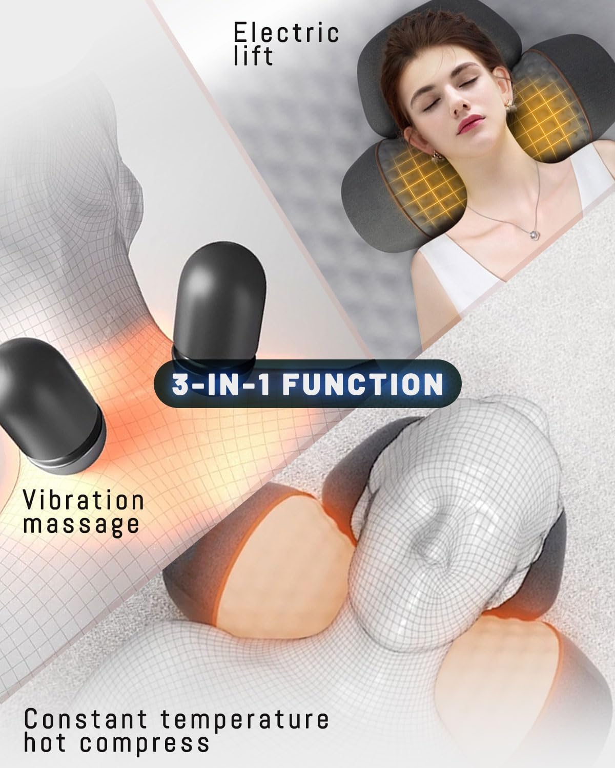 Artuvate Neck Massager, Upgraded 3-in-1 Rechargeable Neck Massager Pillow with Deep Tissue, Heating & Gentle Stretcher, Ergonomic Memory Foam Pillow for Neck Back Shoulder (Dark Gray)