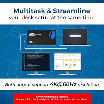 OREI SplitExtend 4K HDMI Splitter Extended Display for Dual Monitor - Multi-Monitor Display 3 Separate Screens - USB A & USB-C Adapter to HDMI 2.0, 4K@60hz, DisplayLink Driver MacOS, Windows