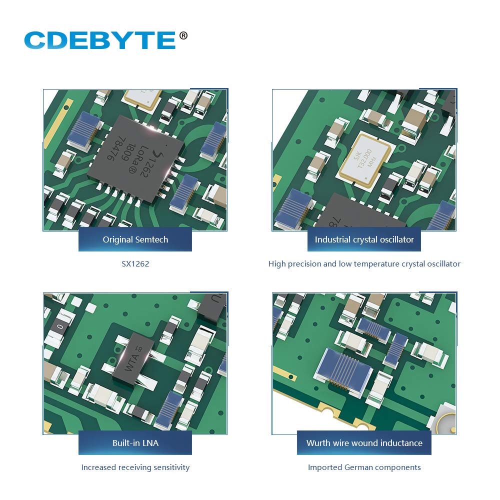 E22-900M30S SX1262 915 MHz 30dBm TCXO SMD Modulo RF Long Range SPI Antenna IPEX