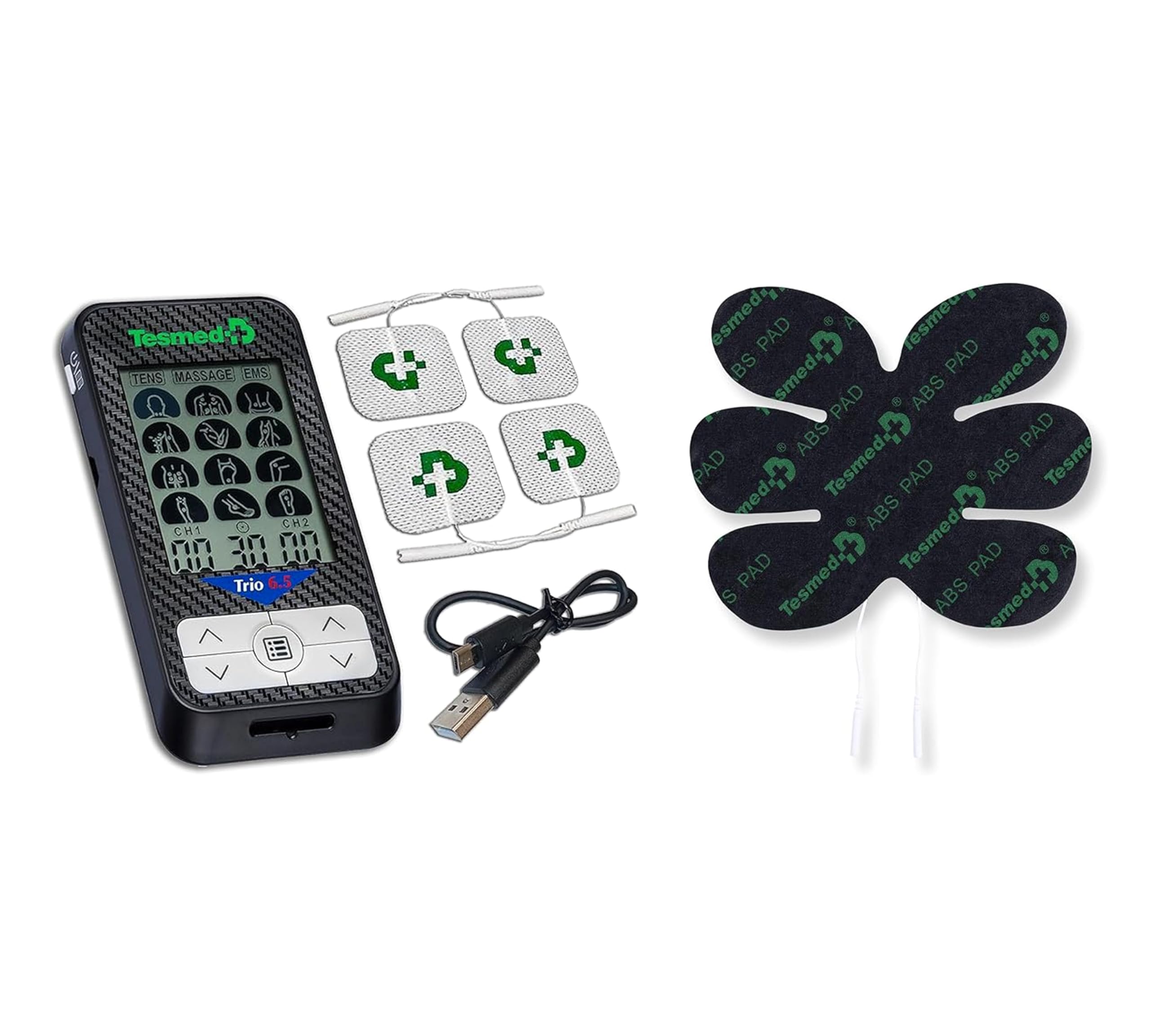 TESMED Trio 6.5 Elettrostimolatore EMS TENS Ricaricabile con ABS Pad Addominali Incluso