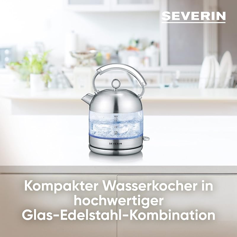 SEVERIN Retro Üveg Vízforraló 1.7L XXL Kapacitás Rozsdamentes Acél