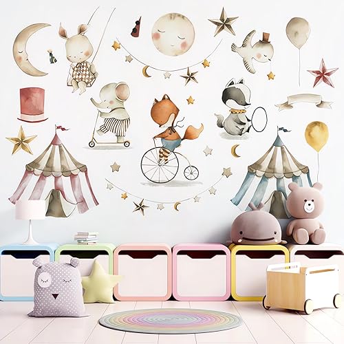 Miniatura 3 de Calcomanías de pared con diseño de animales de sacinora con diseño de elefante, conejito y elefante, diseño de dibujos animados, de vinilo extraíble