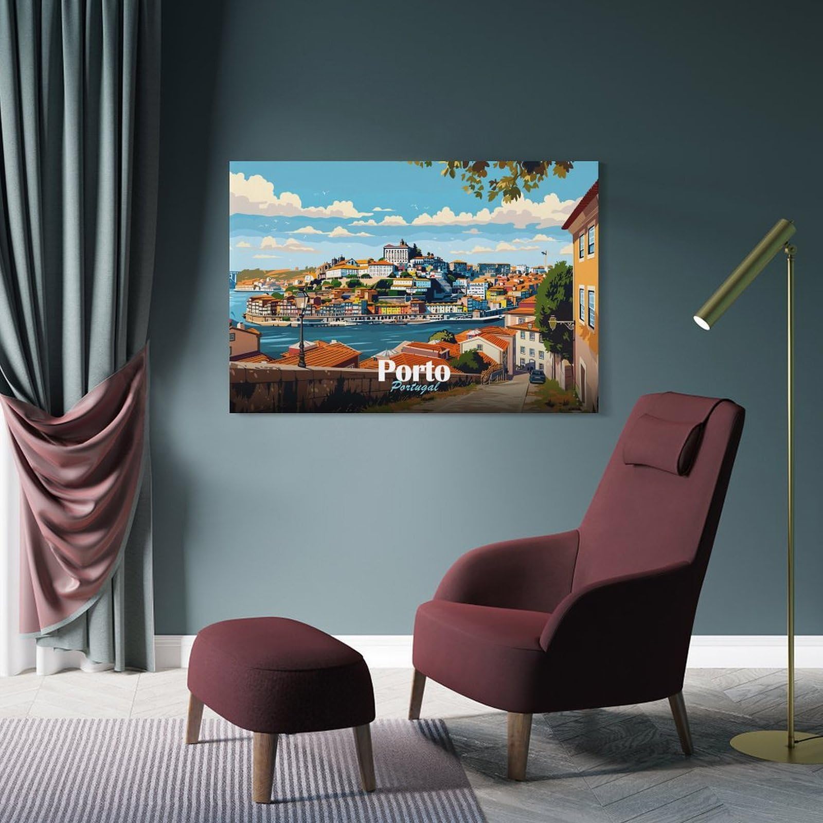 Junmoney Frame-Style-10 Porto, Portugal Cityscape Decorative Wall Artwork 24X36inch(60X90cm), For Corridors, Hallways Or Apartment Entries, Home Artwork For First Impressions