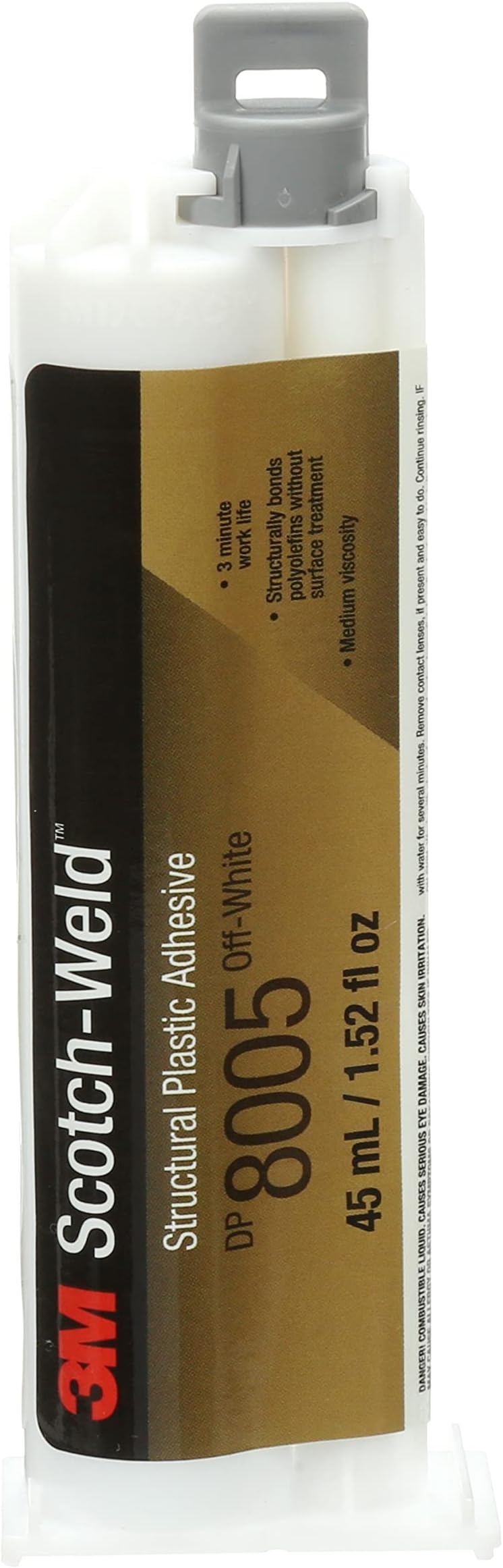 Scotch-Weld Structural Plastic Adhesive DP8005, Off-White, 45 mL Duo-Pak, 1 Each, Creates a Strong Bond on Low Surface Energy Plastics