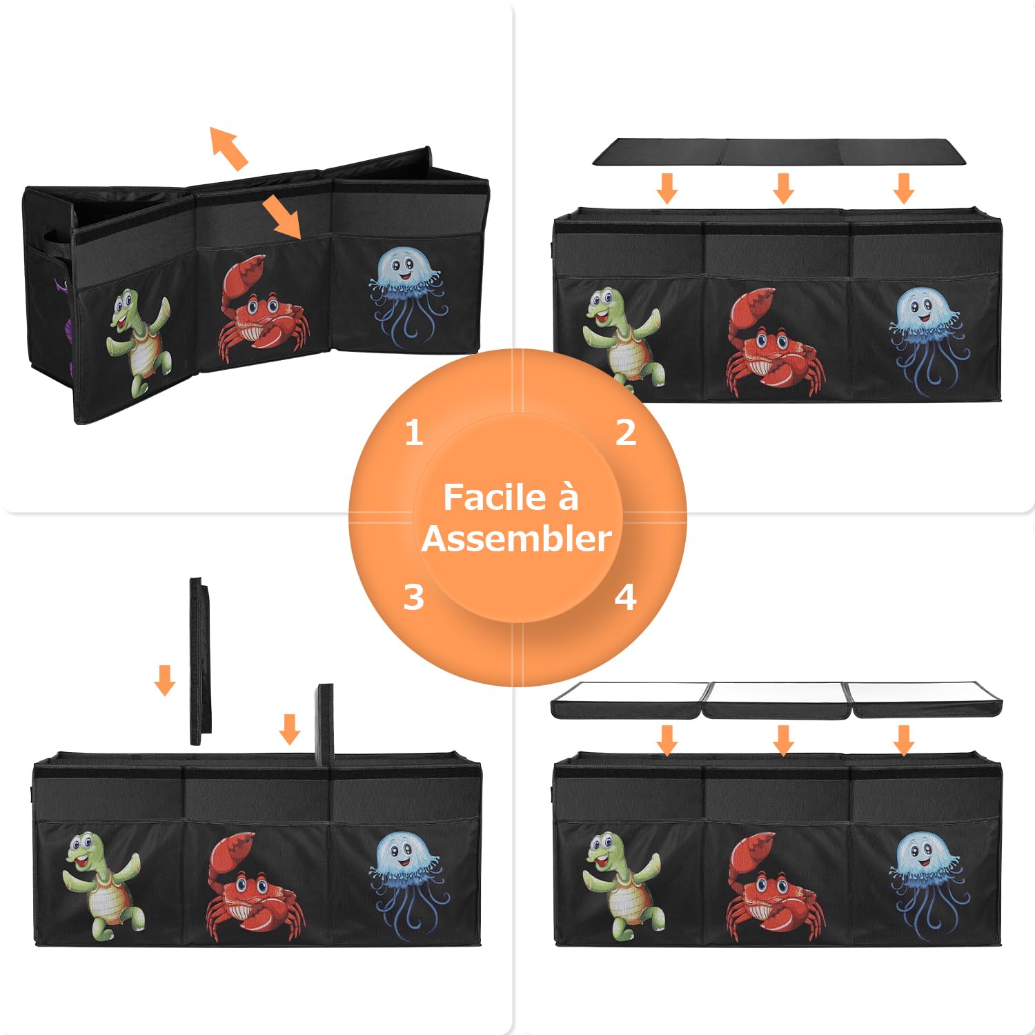 YOHOOLYO Coffres à Jouets Boîte de Rangement pour Enfant Pliable 123L 94 x 41 x 32 cm en Tissus 600D Oxford avec Couvercle Transparent Amovible pour Chambre d'enfant (Animaux Marins)
