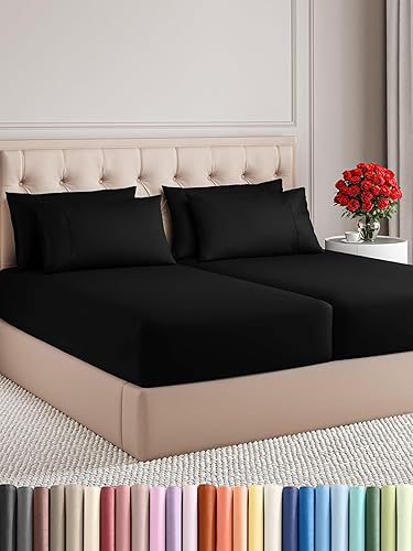 Vista 1466 de Juego de sábanas Split King de 7 piezas, sábanas transpirables y refrescantes, sábanas de hotel, bolsillos profundos, ajuste fácil, suaves y sin