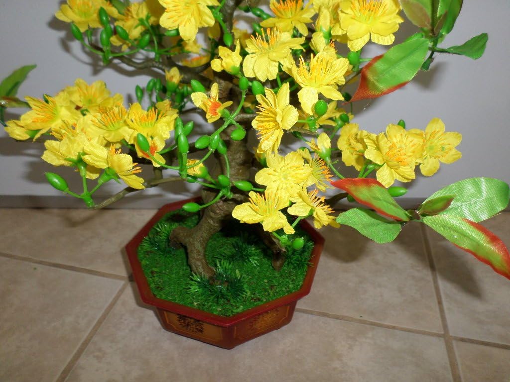 MADE IN VIETNAM Plastic Yellow Apricot Bonsai Tree 21 Inch Tall