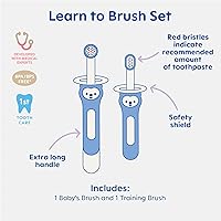 Vista 2 de MAM Juego de brochas para aprender a cepillar (1 cepillo de dientes para bebé, 1 cepillo de entrenamiento, 1 escudo de seguridad), cepillos de Azul