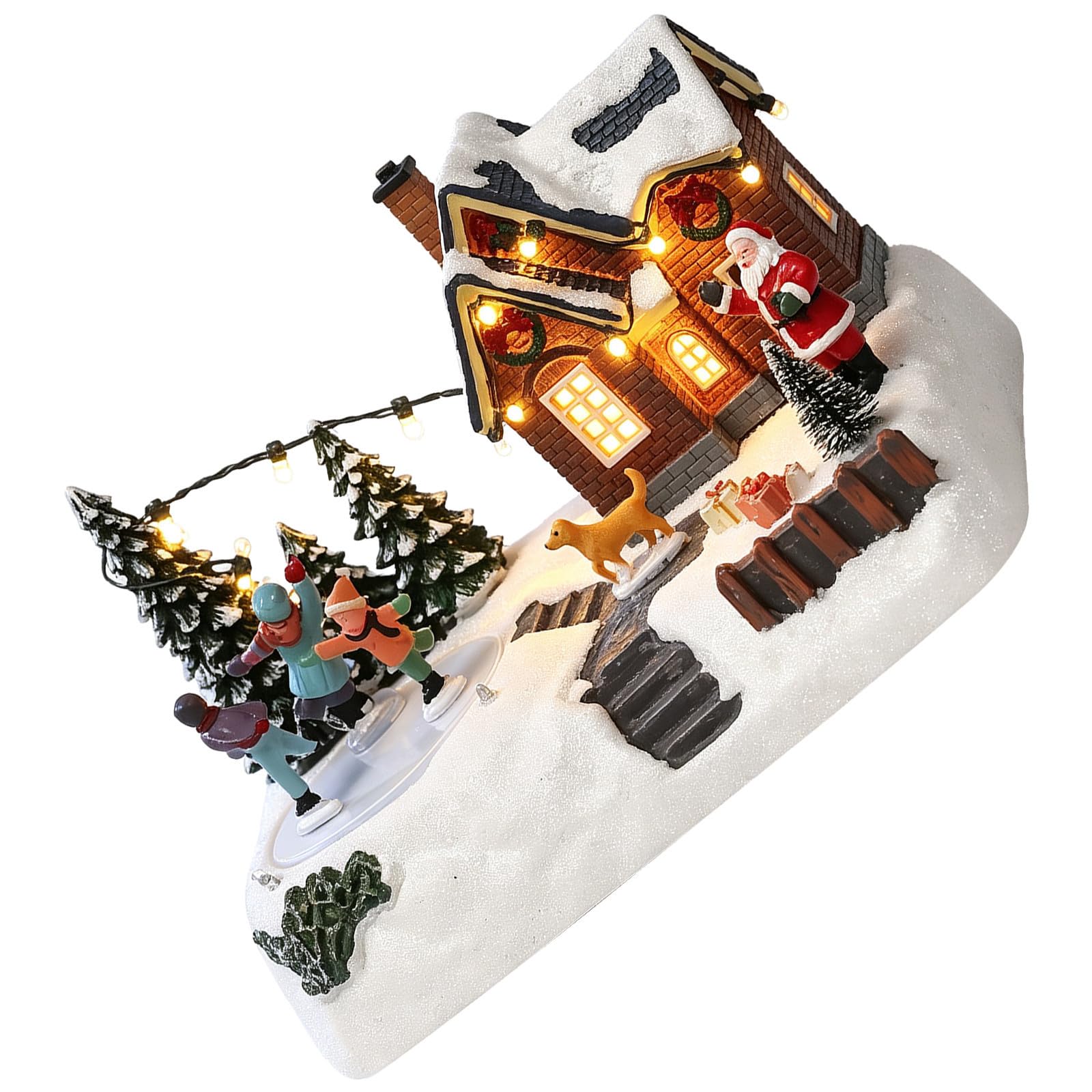 iplusmile Casa Natalizia in Resina con Luce, Villaggio Innevato Decorativo | Miniatura da Tavolo per Ufficio e Interni, Cavo USB Incluso, Atmosfera Invernale e Stagione Festiva