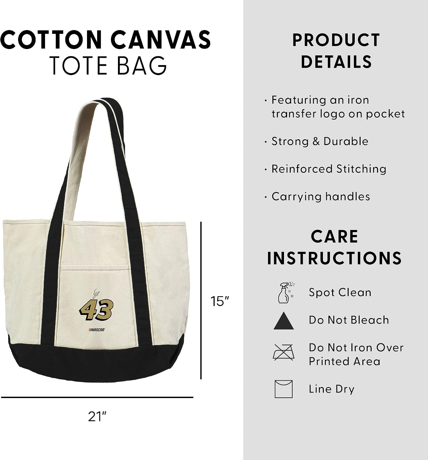 Northwest NASCAR Number Black Canvas Tote with Colored Strap