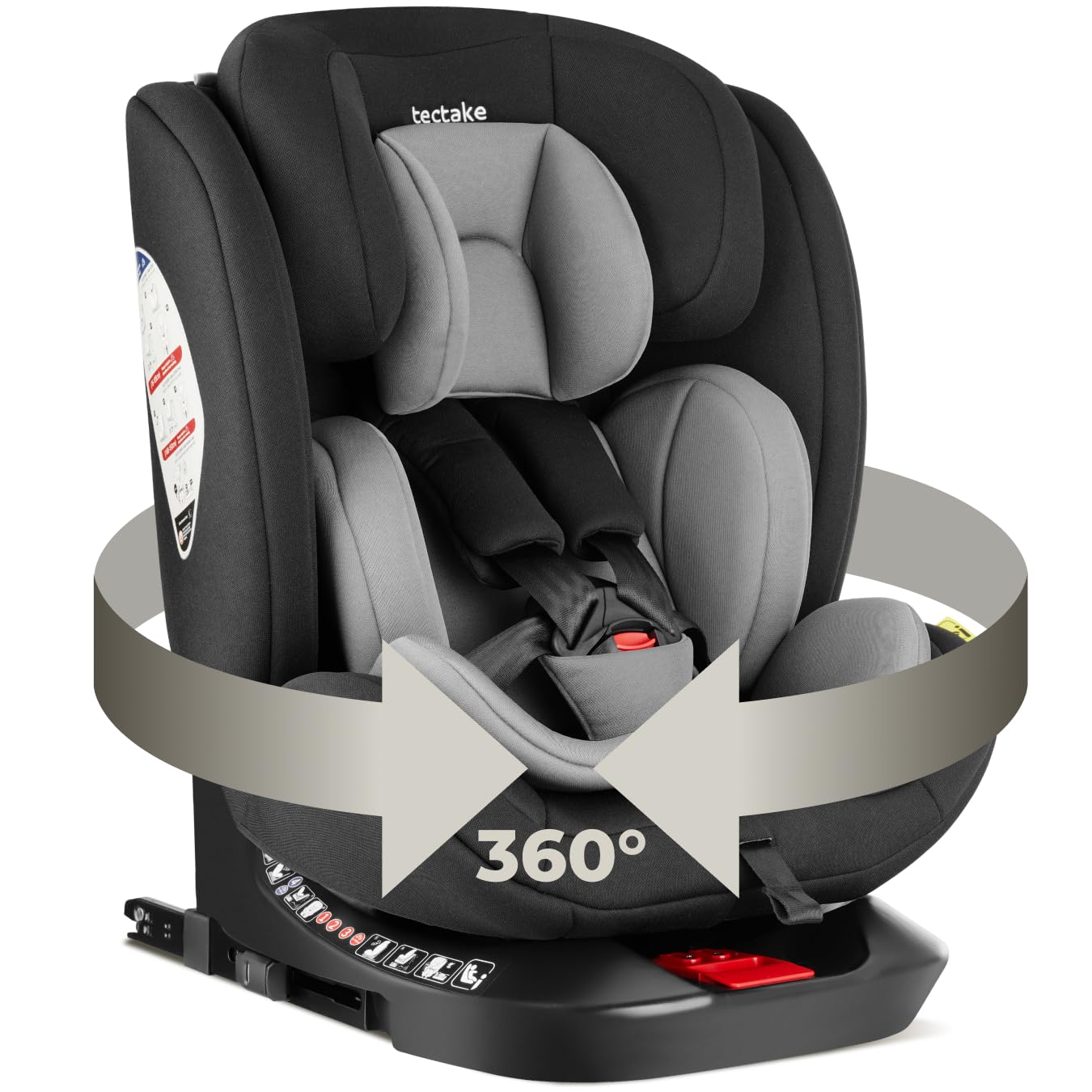 tectake® Silla de Coche Giratoria 360°, Uso Desde el Nacimiento Hasta 150 cm, Homologada i-Size con ISOFIX y Top Tether, Reposacabezas y Arnés de 5 Puntos Ajustables, Protección Lateral, Hasta 36 Kg