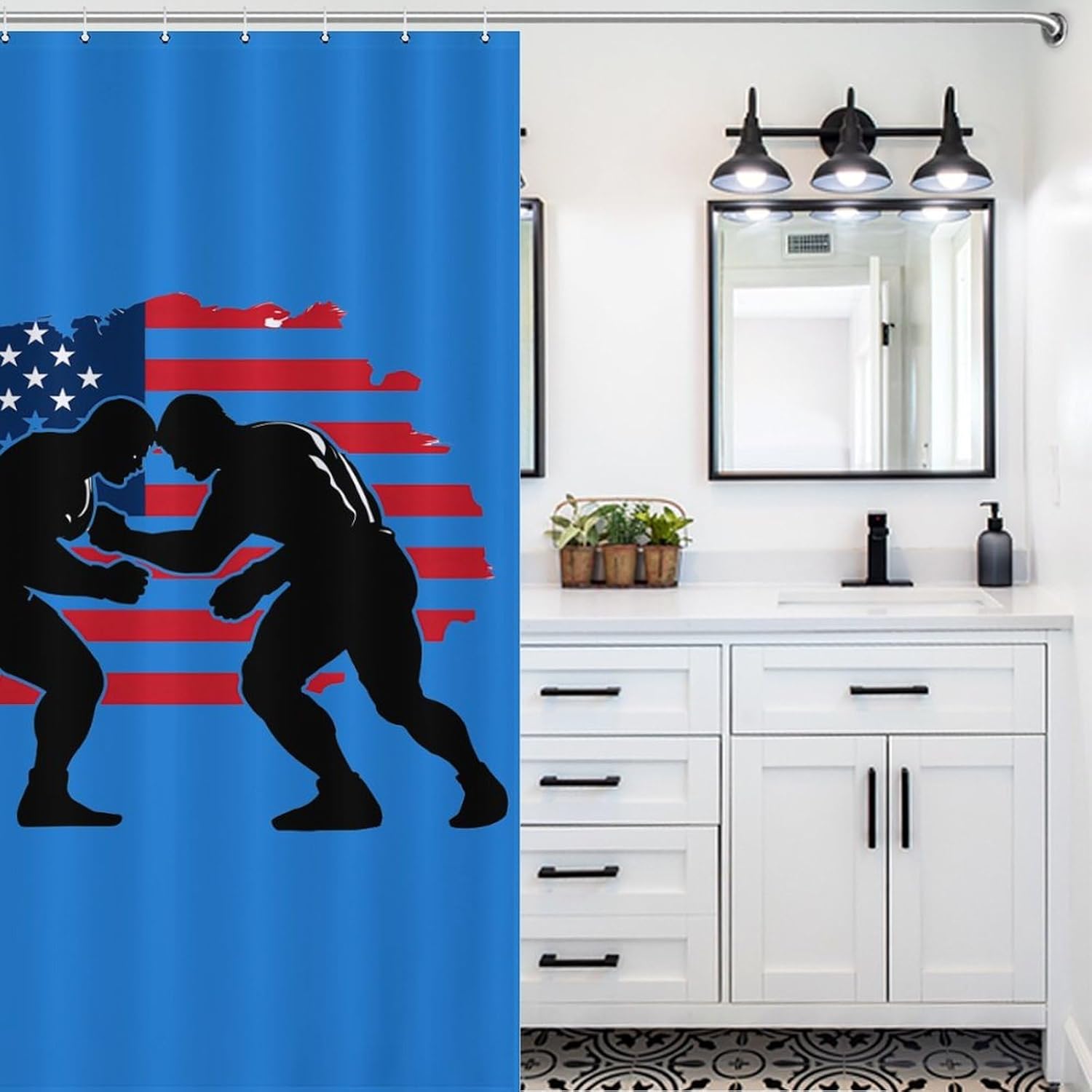 Wrestling Flag Shower Curtain 46.85x70.87Inch（119x180cm） Polyester Bath Curtain Shower Curtains Printed Decorative