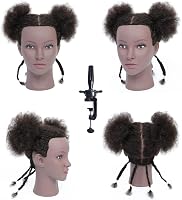 RUISIMEI Afro Gyakorló Babafej 100% Valódi Hajjal - Fodrász Oktatófej Afro-Amerikai Hajstílushoz, Fonáshoz, Asztali Rögzítővel 8