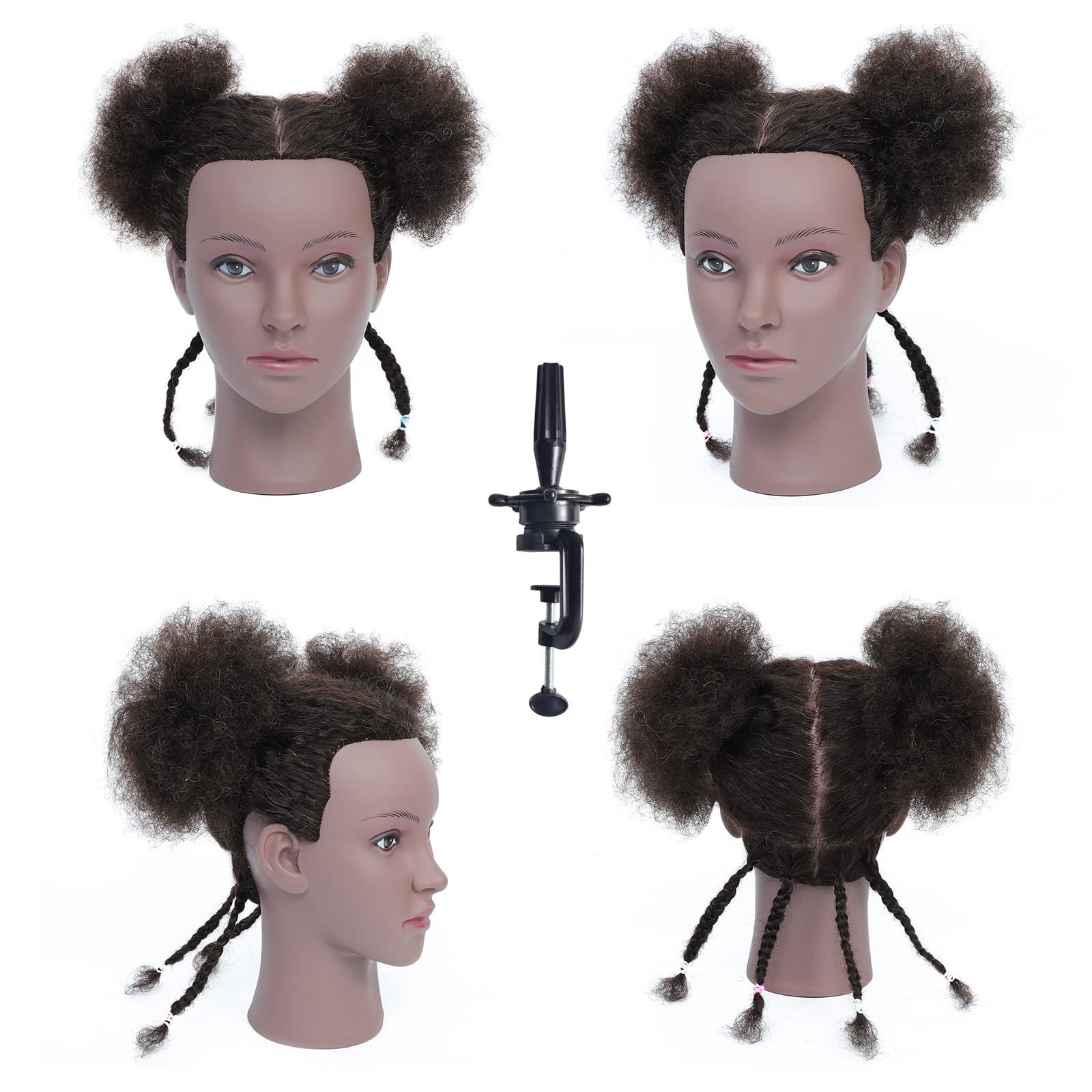 Ausbildung Kopf African American mit 100% Echthaar Schaufensterpuppe Kopf Kosmetologie Afro Haar Manikin Kopf für die Praxis Styling Flechten