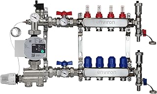 ENVIRON- Heizkreisverteiler [2-12 Heizkreise] mit Festwertregelset, Kugelhahn Set und Schnellentlüfter Set | Hocheffizienzpumpe (Wilo Para 25/6, 4 Heizkreise)