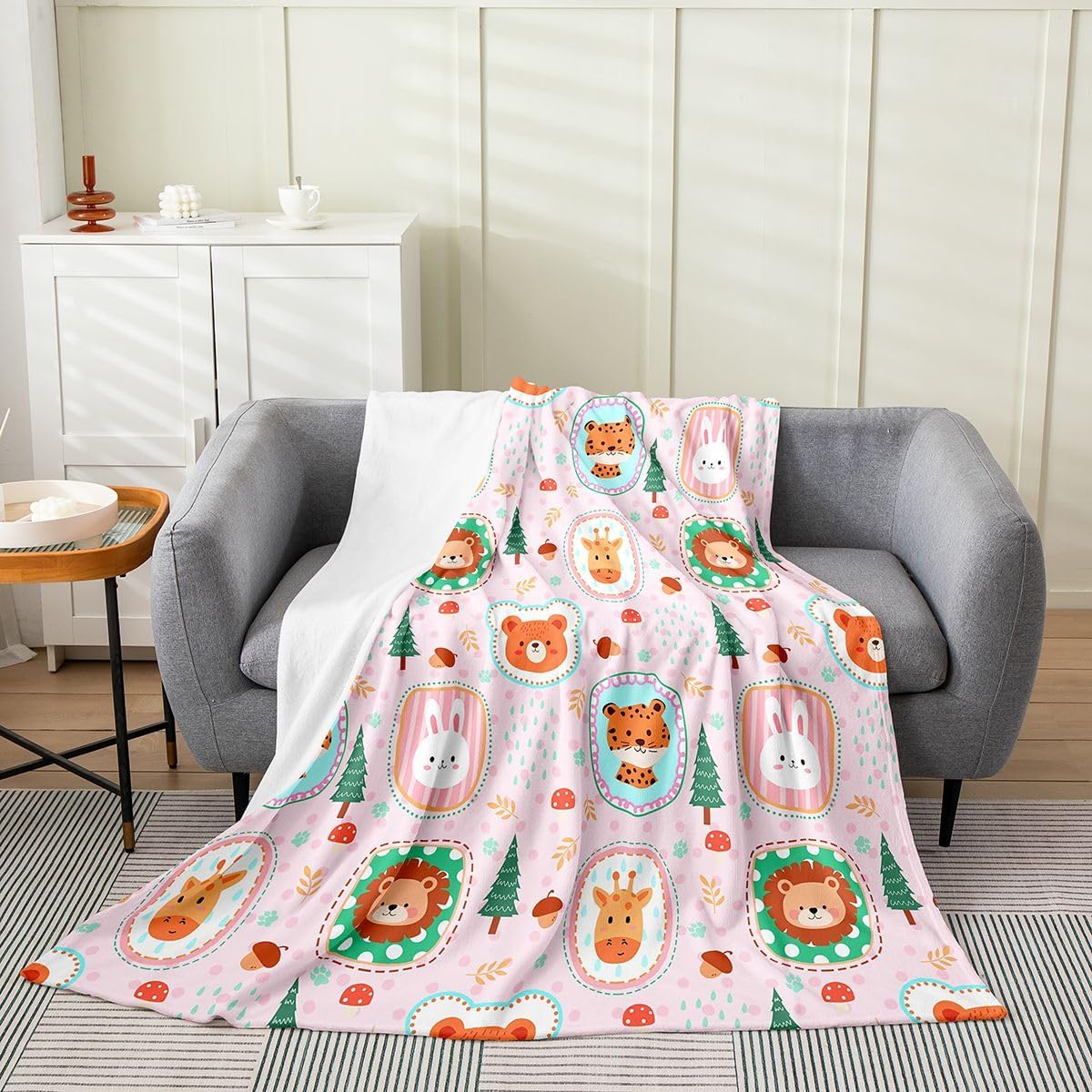 Feelyou Cute Pink Woodland Animal Flannel Fleece Throw Blanket Twin 60"x80"