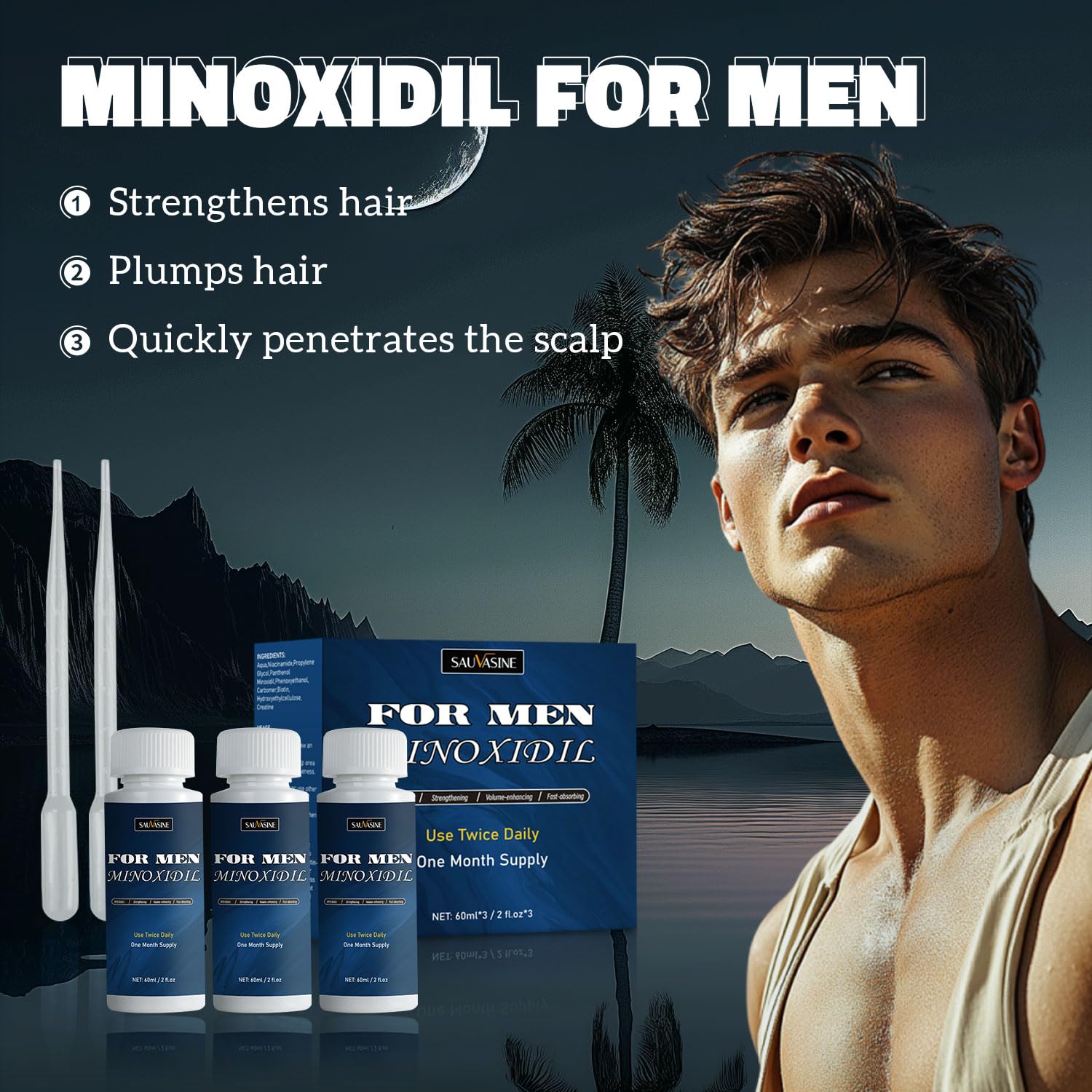 5% Minoxidil Hair Growth for Men and Women: Topical Minoxidil Beard Hair Regrowth Thicker Prevent Hair Loss for Thicker Longer Fuller Healthier Hair 3 Bottles of 2oz