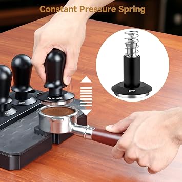Coffee Tamper 53mm - with Sound Feedback 30lb Spring-Loaded Tamper Barista Espresso Tamper Anti-Tilt Base, Ergonomic Handle, 304 Stainless Steel