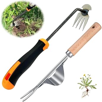 DONGZQAN Stainless Steel Weed Cutter Pack of 2 Gardening Hand Weed Cutters Garden Tool Weed Remover Device
