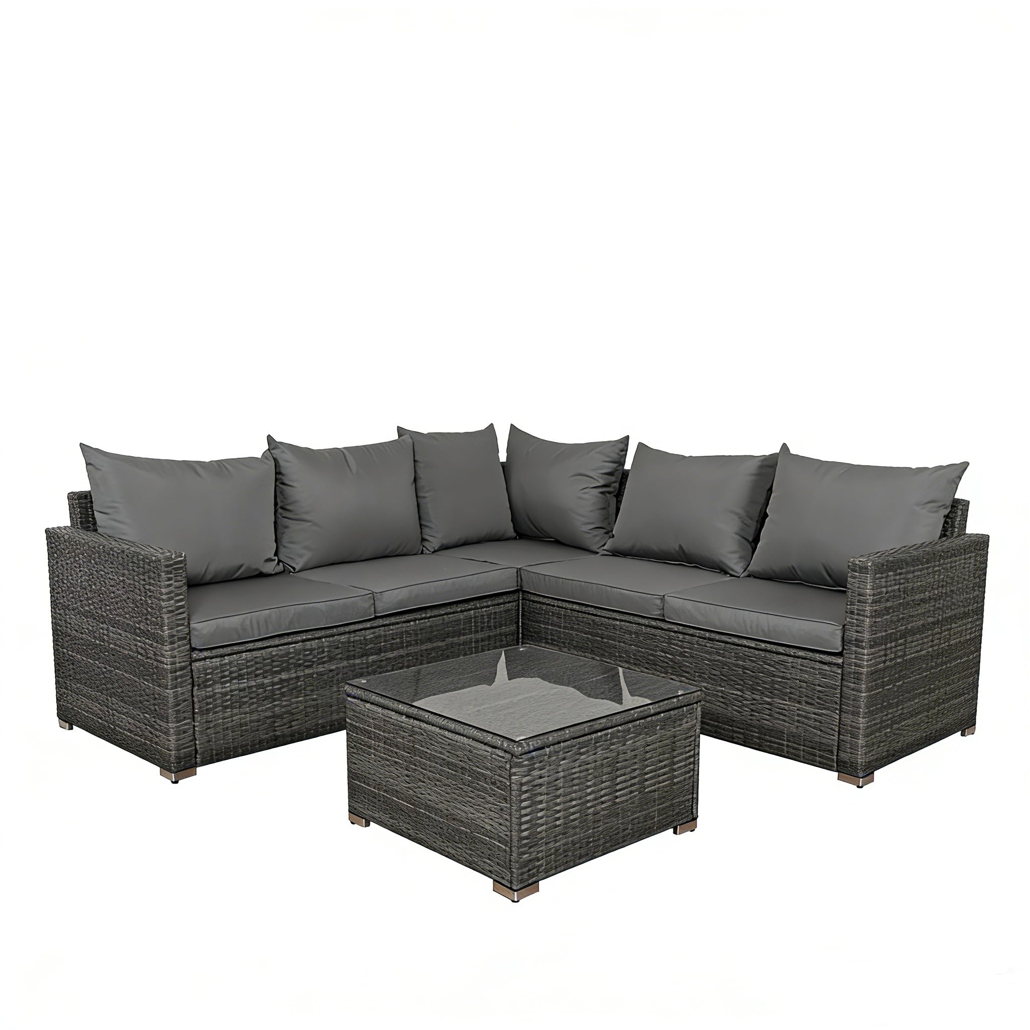 Panana 5 Seater Rattan Garden Furniture Corner Sofa Set with Coffee Table, Outdoor Patio Lounge Set with Cushions & Free Cover for Garden, Conservatory, Terrace (Mixed Grey Rattan with Grey Cushions)