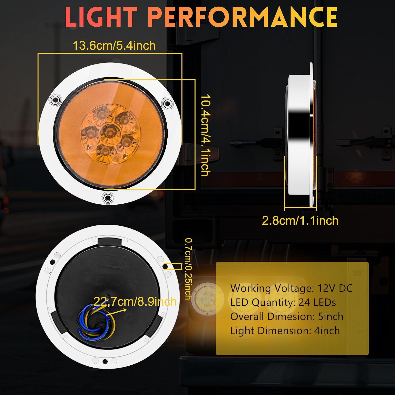 4PCS Luci Posteriori per Rimorchio 12V 24V Rotondi Fanali Posteriori Rimorchio LED Multifunzione Luce di Direzione per Rimorchio, Camion, Caravan, Trattore, Giallo