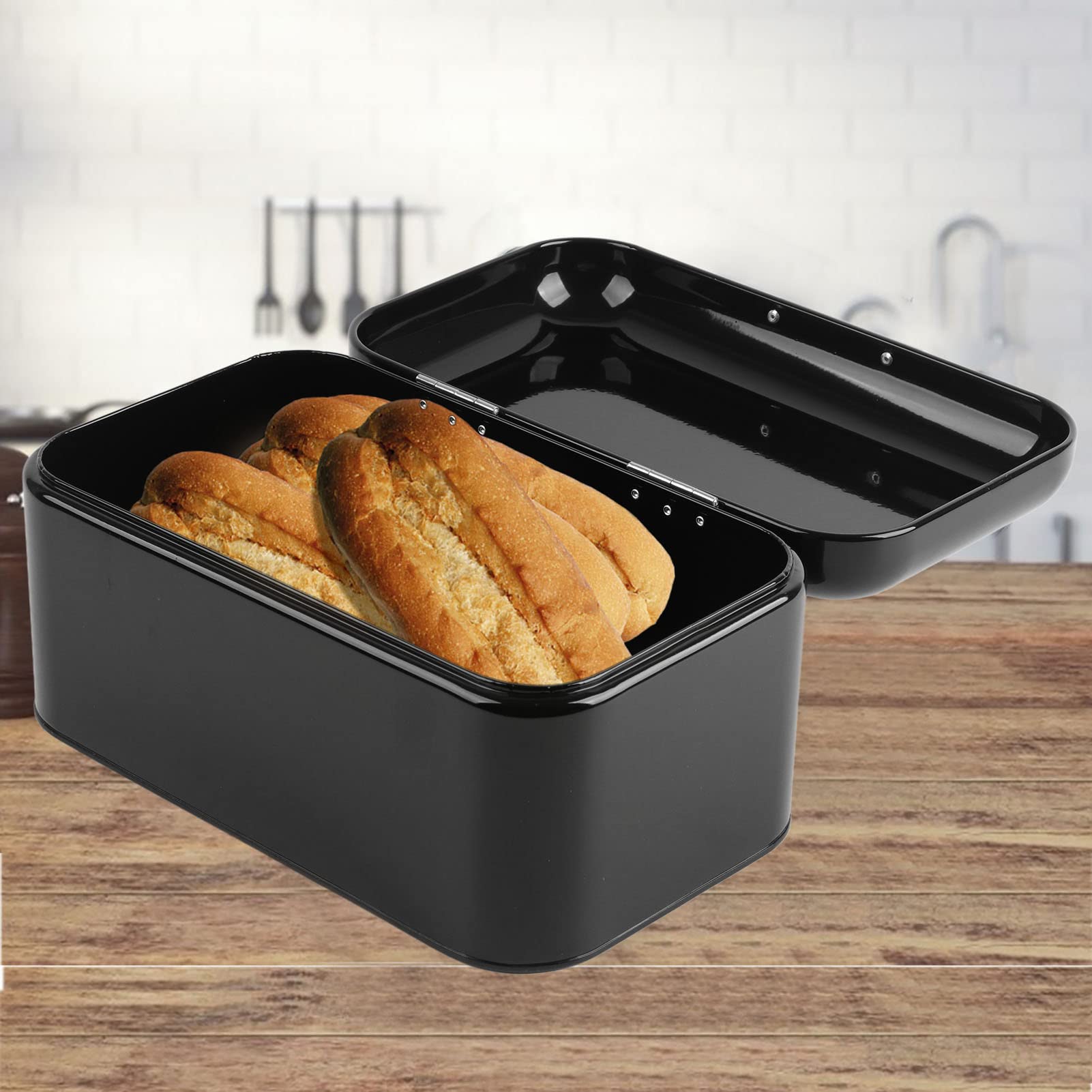 Cocoarm Metalowy Pojemnik na Chleb w Jednolitym Kolorze w Stylu Retro o Dużej Pojemności i Trwałej Konstrukcji do Przechowywania na Blacie Kuchennym (BLACK)
