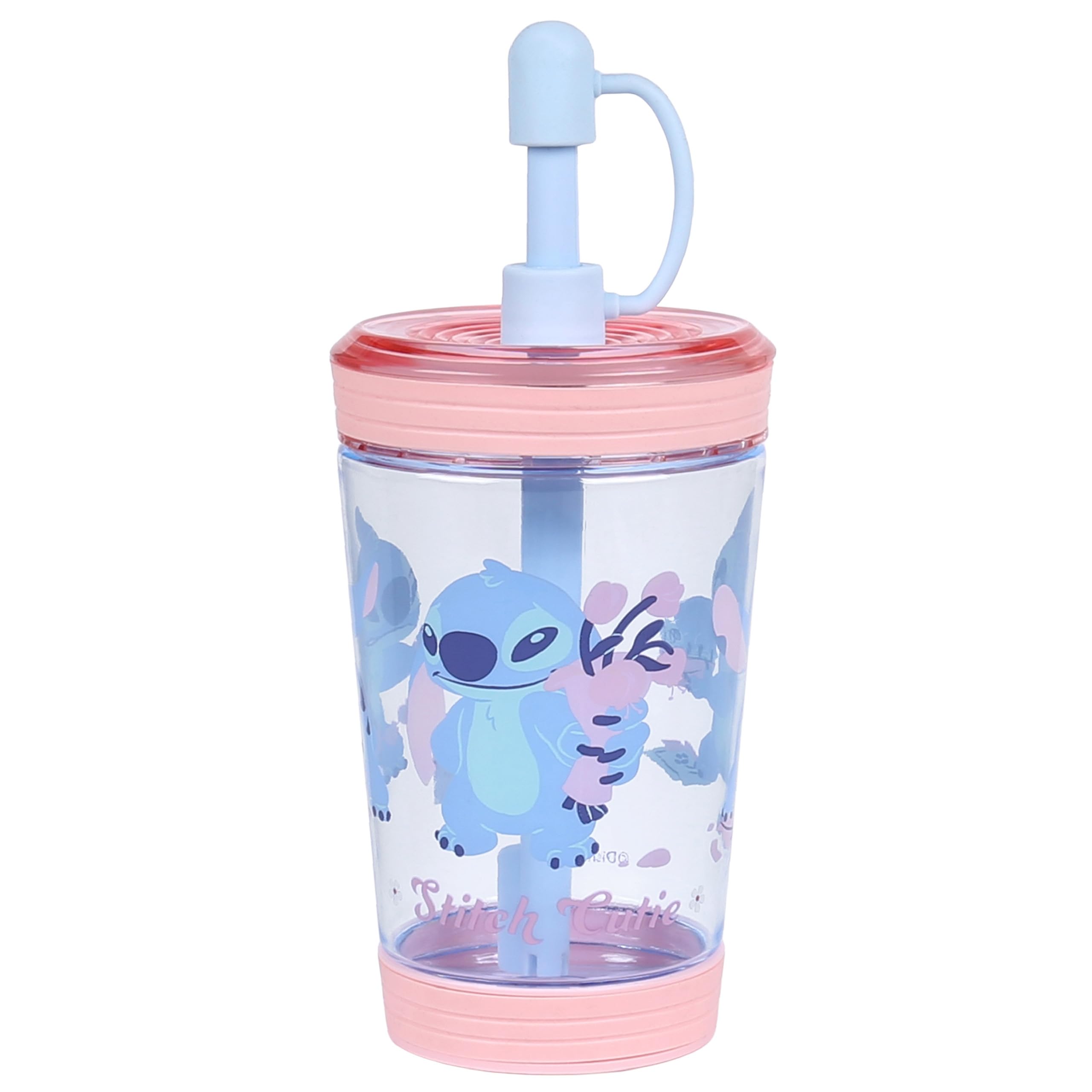 sarcia.eu Non-spill cup for cold drinks with straw, transparent 480 ml (Stitch)