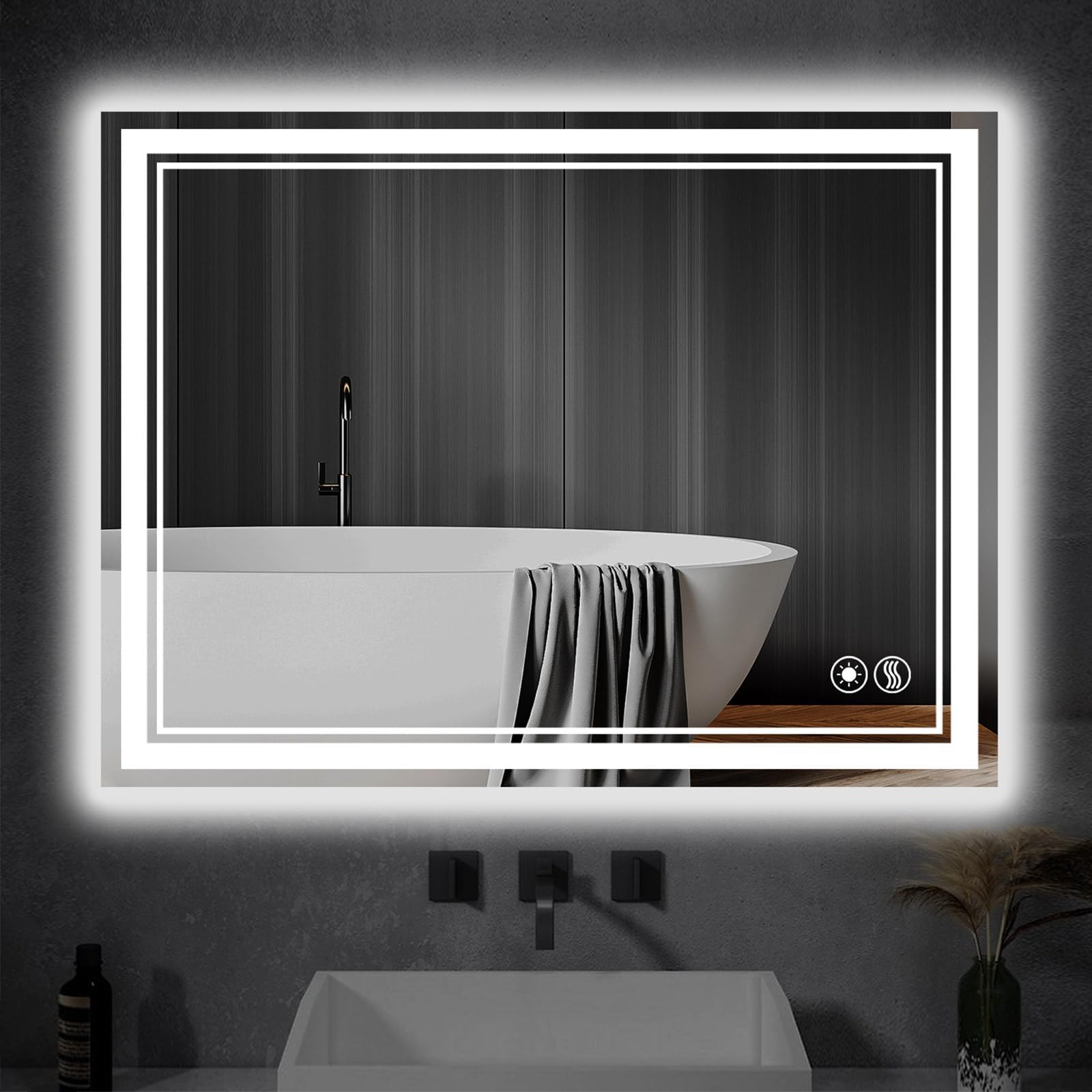 24“ x 36” LED Bathroom Mirror with Lights Front and Backlit Anti-Fog Dimmable 3 Colors LED Mirror for Bathroom Memory Function Smart Mirror Wall Mounted Horizontal/Vertical ETL Listed